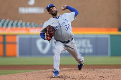 DETROIT, MICHIGAN – MAY 12: Danny Duffy #30 of the Kansas City Royals throws a second inning pitch against the Detroit Tigers at Comerica Park on May 12, 2021 in Detroit, Michigan. (Photo by Gregory Shamus/Getty Images)