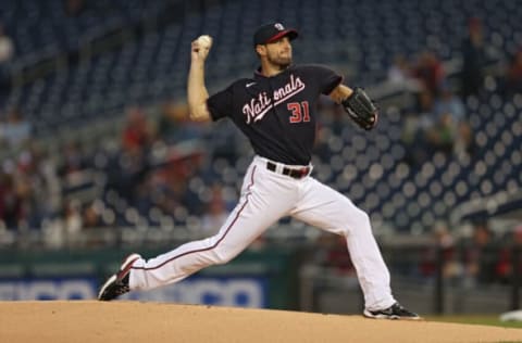 WASHINGTON, DC – JUNE 11: Starting pitcher Max Scherzer #31 of the Washington Nationals works the first inning against the San Francisco Giants at Nationals Park on June 11, 2021 in Washington, DC. (Photo by Patrick Smith/Getty Images)