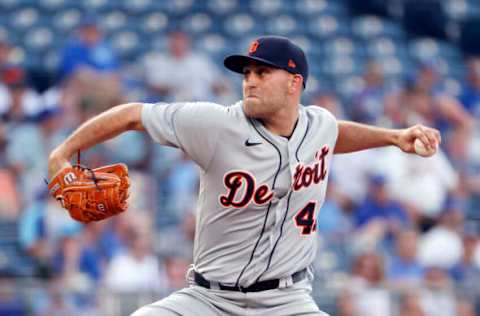 KANSAS CITY, MISSOURI – JUNE 14: Starting pitcher Matthew Boyd #48 of the Detroit Tigers pitches during the 1st inning of the game against the Kansas City Royals at Kauffman Stadium on June 14, 2021 in Kansas City, Missouri. (Photo by Jamie Squire/Getty Images)