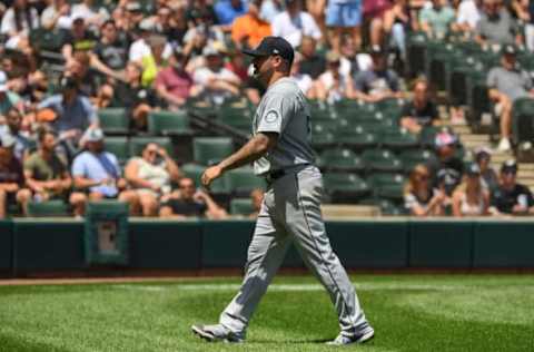 CHICAGO, ILLINOIS – JUNE 27: Hector Santiago #57 of the Seattle Mariners leaves the field after being ejected from the game. (Photo by Quinn Harris/Getty Images)