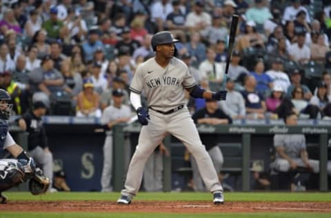 SEATTLE, WASHINGTON – JULY 06: Miguel Andujar #41 of the New York Yankees waits for a pitch the game against the Seattle Mariners at T-Mobile Park on July 06, 2021 in Seattle, Washington. The New York Yankees won 12-1 (Photo by Alika Jenner/Getty Images)