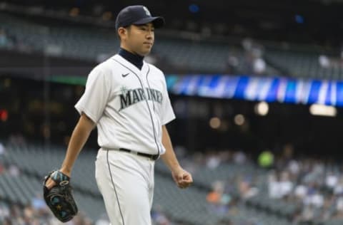 SEATTLE, WA – AUGUST 14: Starting pitcher Yusei Kikuchi #18 of the Seattle Mariners walks across the field before a game against the Toronto Blue Jays at T-Mobile Park on August 14, 2021 in Seattle, Washington. The Mariners won 9-3. (Photo by Stephen Brashear/Getty Images)