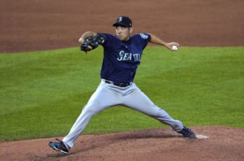 KANSAS CITY, MO – SEPTEMBER 18: Yusei Kikuchi #18 of the Seattle Mariners throws in the second inning against the Kansas City Royals at Kauffman Stadium on September 18, 2021 in Kansas City, Missouri. (Photo by Ed Zurga/Getty Images)