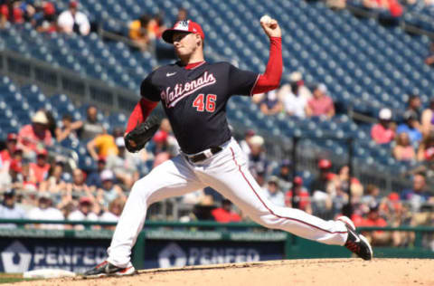 WASHINGTON, DC – JULY 04: Patrick Corbin #46 of the Washington Nationals pitches during a baseball game against the Miami Marlins at Nationals Park on July 4, 2022 in Washington, DC. (Photo by Mitchell Layton/Getty Images)