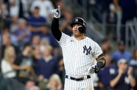 NEW YORK, NEW YORK – SEPTEMBER 21: Gleyber Torres #25 of the New York Yankees celebrates of his home run in the eighth inning against the Pittsburgh Pirates at Yankee Stadium on September 21, 2022 in the Bronx borough of New York City. The New York Yankees defeated the Pittsburgh Pirates 14-2. (Photo by Elsa/Getty Images)