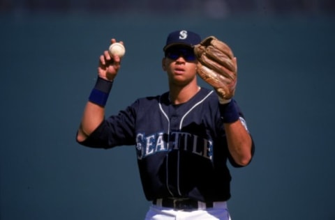 21 Aug 1999: Alex Rodriguez #3 of the Seattle Mariners looks to throw the ball during the game against the Cleveland Indians at the Safeco Field in Seattle, Washington. The Indians defeated the Mariners 6-0. Mandatory Credit: Otto Greule Jr. /Allsport