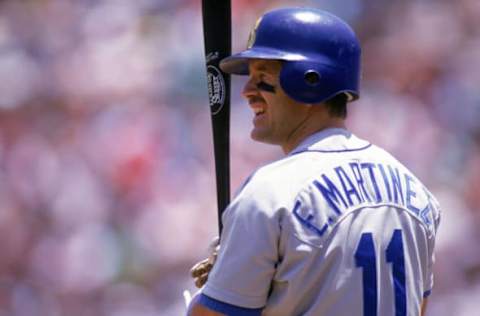 OAKLAND, CA – JUNE 24: Edgar Martinez #11 of the Seattle Mariners prepares to bat during a game against the Oakland Athletics at Oakland-Alameda County Coliseum on June 24, 1992 in Oakland, California. (Photo by Otto Greule Jr/Getty Images)