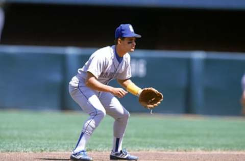 APRIL – 1989: Omar Vizquel #13 of the Seattle Mariners readies for a play during a game in April of 1989. (Photo by Bernstein Associates/Getty Images)