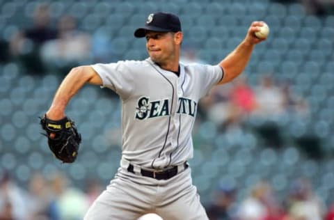 ARLINGTON, TX – AUGUST 23: Pitcher Jamie Moyer #50 of the Seattle Mariners throws against the Texas Rangers on August 23, 2005, at Ameriquest Field in Arlington in Arlington, Texas. (Photo by Ronald Martinez/Getty Images)