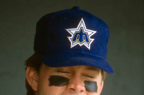 BALTIMORE, MD – CIRCA 1984: Jim Presley #17 of the Seattle Mariners sits in the dugout prior to the start of a Major League Baseball game against the Baltimore Orioles circa 1984 at Memorial Stadium in Baltimore, Maryland. Presley played for the Mariners from 1984-89. (Photo by Focus on Sport/Getty Images)