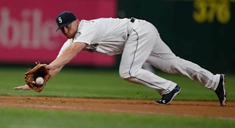 SEATTLE, WA – AUGUST 09: Third baseman Kyle Seager of the Seattle Mariners makes a diving stop. (Photo by Otto Greule Jr/Getty Images)