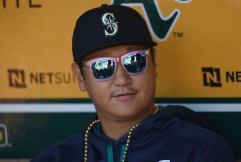 OAKLAND, CA – SEPTEMBER 10: Dae-Ho Lee of the Seattle Mariners looks on from the dugout. (Photo by Thearon W. Henderson/Getty Images)