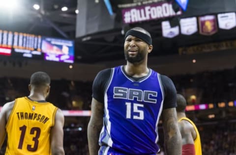 CLEVELAND, OH – JANUARY 25: DeMarcus Cousins #15 of the Sacramento Kings reacts on the court during the second half against the Cleveland Cavaliers at Quicken Loans Arena on January 25, 2017 in Cleveland, Ohio. The Kings defeated the Cavaliers 116-112 in overtime. NOTE TO USER: User expressly acknowledges and agrees that, by downloading and/or using this photograph, user is consenting to the terms and conditions of the Getty Images License Agreement. Mandatory copyright notice. (Photo by Jason Miller/Getty Images)