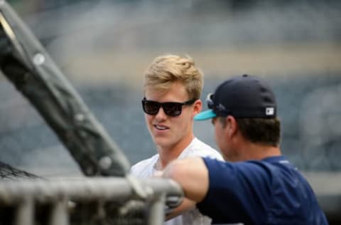 MINNEAPOLIS, MN – JUNE 13: Sam Carlson of the Seattle Mariners watches batting practice. (Photo by Hannah Foslien/Getty Images)