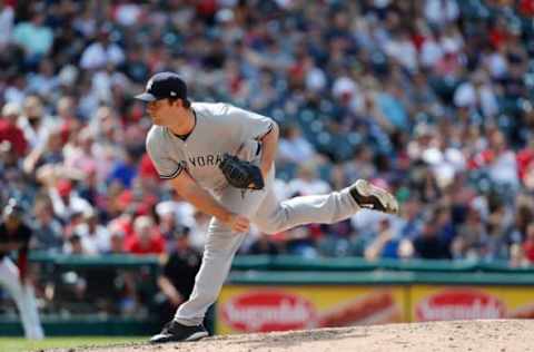 CLEVELAND, OH – AUGUST 06: Adam Warren #43 of the New York Yankees pitches against the Cleveland Indians in the eighth inning at Progressive Field on August 6, 2017 in Cleveland, Ohio. The Yankees defeated the Indians 8-1. (Photo by David Maxwell/Getty Images)