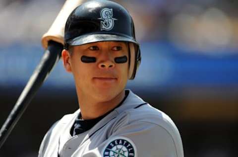 LOS ANGELES, CA – JUNE 28: Kenji Johjima #2 of the Seattle Mariners waits on deck during the game against the Los Angeles Dodgers at Dodger Stadium on June 28, 2009 in Los Angeles, California. (Photo by Lisa Blumenfeld/Getty Images)