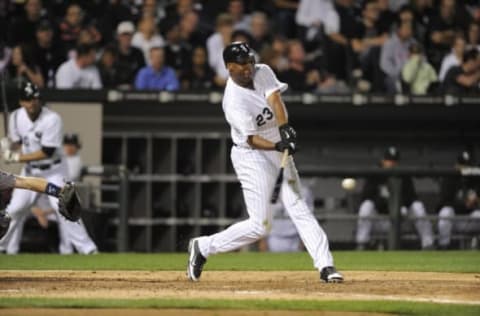 CHICAGO – SEPTEMBER 21: Jermaine Dye #23 of the Chicago White Sox bats against the Minnesota Twins on September 21, 2009 at U.S. Cellular Field in Chicago, Illinois. The Twins defeated the White Sox 7-0. (Photo by Ron Vesely/MLB Photos via Getty Images)