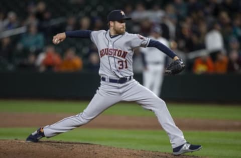 SEATTLE, WA – APRIL 18: Reliever Collin McHugh #31 of the Houston Astros delivers a pitch during the ninth inning of a game against the Seattle Mariners at Safeco Field on April 18, 2018, in Seattle, Washington. (Photo by Stephen Brashear/Getty Images)