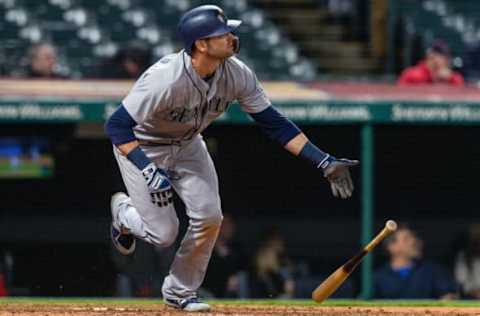 CLEVELAND, OH – APRIL 27: Mitch Haniger #17 of the Seattle Mariners hits a double during the ninth inning against the Cleveland Indians at Progressive Field on April 27, 2018, in Cleveland, Ohio. The Indians defeated the Mariners 6-5. (Photo by Jason Miller/Getty Images)