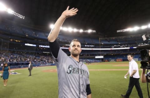 TORONTO, ON – MAY 8: James Paxton #65 of the Seattle Mariners celebrates after throwing a no-hitter during MLB game action against the Toronto Blue Jays at Rogers Centre on May 8, 2018 in Toronto, Canada. (Photo by Tom Szczerbowski/Getty Images)