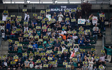 SEATTLE, WA – MAY 19: Fans in the ‘Maple Grove,’ fan section referring to James Paxton #65 of the Seattle Mariners during the first inning of a game between the Detroit Tigers and the Seattle Mariners at Safeco Field on May 19, 2018 in Seattle, Washington. The Mariners won the game 7-2. (Photo by Stephen Brashear/Getty Images)