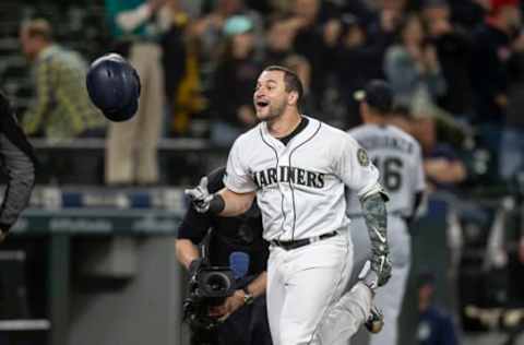 SEATTLE, WA – MAY 26: Mike Zunino #3 of the Seattle Mariners celebrates as he rounds the bases after hitting a solo home run off of relief pitcher Matt Magill #68 of the Minnesota Twins during the twelfth inning of a game at Safeco Field on May 26, 2018 in Seattle, Washington. The Mariners won 4-3 in twelve innings. (Photo by Stephen Brashear/Getty Images)