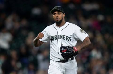 SEATTLE, WA – MAY 26: Relief pitcher Juan Nicasio #12 of the Seattle Mariners reacts as he walks off the field during the eleventh inning of a game against the Minnesota Twins at Safeco Field on May 26, 2018 in Seattle, Washington. The Mariners won 4-3 in twelve innings. (Photo by Stephen Brashear/Getty Images)