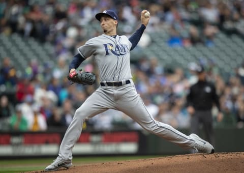 SEATTLE, WA – JUNE 3: Starter Blake Snell #4 of the Tampa Bay Rays delivers a pitch during the first inning of a game at Safeco Field on June 3, 2018 in Seattle, Washington. (Photo by Stephen Brashear/Getty Images)