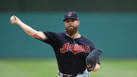 DETROIT, MI – JUNE 10: Corey Kluber of the Cleveland Indians warms up. Kluber is potentially a Mariners free-agent target. (Photo by Leon Halip/Getty Images)