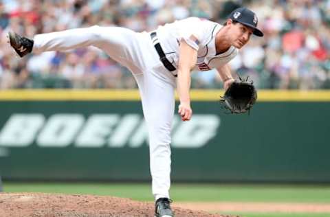 SEATTLE, WA – JULY 04: Nick Rumbelow #52 of the Seattle Mariners pitches against the Los Angeles Angels of Anaheim in the fifth inning during their game at Safeco Field on July 4, 2018 in Seattle, Washington. (Photo by Abbie Parr/Getty Images)