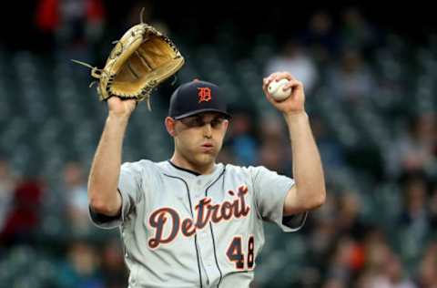 SEATTLE, WA – MAY 17: Matthew Boyd #48 of the Detroit Tigers reacts after giving up a run in the third inning against the Seattle Mariners during their game at Safeco Field on May 17, 2018, in Seattle, Washington. (Photo by Abbie Parr/Getty Images).