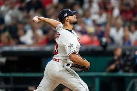 CLEVELAND, OH – JULY 09: American League All-Star Brad Hand of the Cleveland Indians pitches. The Seattle Mariners should target him. (Photo by Brace Hemmelgarn/Minnesota Twins/Getty Images)