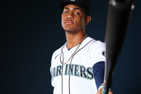 PEORIA, AZ – FEBRUARY 20: Julio Rodriguez #85 of the Seattle Mariners poses during the Seattle Mariners Photo Day. (Photo by Jamie Schwaberow/Getty Images)