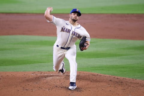 SEATTLE, WASHINGTON – AUGUST 02: Kendall Graveman of the Seattle Mariners pitches against the Oakland Athletics during their game at T-Mobile Park. (Photo by Abbie Parr/Getty Images)