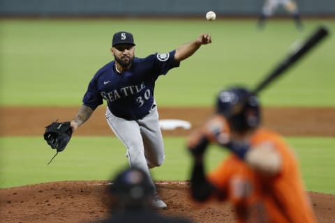 Nestor Cortes of the Seattle Mariners pitches in the first inning against the Houston Astros. (Photo by Tim Warner/Getty Images)