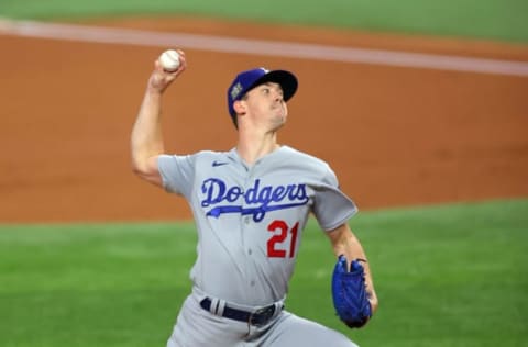 ARLINGTON, TEXAS – OCTOBER 23: Walker Buehler of the Los Angeles Dodgers pitches against the Tampa Bay Rays during Game Three of the 2020 MLB World Series. (Photo by Ronald Martinez/Getty Images)