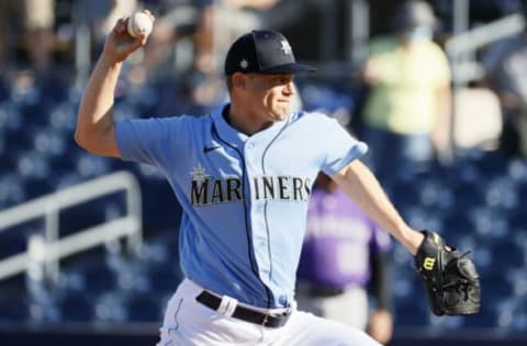 PEORIA, ARIZONA – MARCH 04: Paul Sewald #37 of the Seattle Mariners pitches against the Colorado Rockies in the eighth inning during an MLB spring training game on March 04, 2021 at Peoria Sports Complex in Peoria, Arizona. (Photo by Steph Chambers/Getty Images)