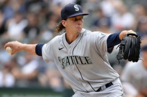 CHICAGO – JUNE 26: Logan Gilbert #36 of the Seattle Mariners pitches against the Chicago White Sox on June 26, 2021 at Guaranteed Rate Field in Chicago, Illinois. (Photo by Ron Vesely/Getty Images)