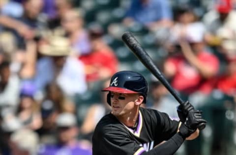 DENVER, CO – JULY 11: Drew Waters #11 of National League Futures Team bats against the American League Futures Team during a game at Coors Field on July 11, 2021 in Denver, Colorado.(Photo by Dustin Bradford/Getty Images)