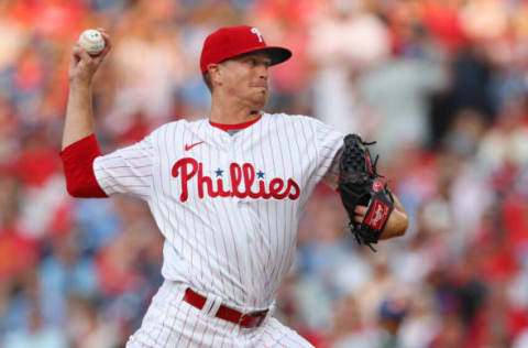 PHILADELPHIA, PA – AUGUST 06: Kyle Gibson #44 of the Philadelphia Phillies in action against the New York Mets during a game at Citizens Bank Park on August 6, 2021 in Philadelphia, Pennsylvania. The Phillies defeated the Mets 4-2. (Photo by Rich Schultz/Getty Images)