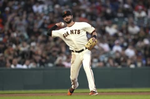 SAN FRANCISCO, CALIFORNIA – SEPTEMBER 05: Kris Bryant #23 of the San Francisco Giants throws to first base against the Los Angeles Dodgers in the top of the ninth inning at Oracle Park on September 05, 2021 in San Francisco, California. (Photo by Thearon W. Henderson/Getty Images)