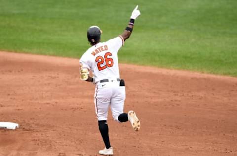 BALTIMORE, MARYLAND – AUGUST 29: Jorge Mateo #26 of the Baltimore Orioles celebrates a home run during a baseball game against the Tampa Bay Rays at Oriole Park at Camden Yards on August 29, 2021 in Baltimore, Maryland. (Photo by Mitchell Layton/Getty Images)