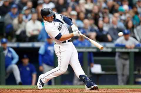 SEATTLE, WASHINGTON – APRIL 23: Ty France #23 of the Seattle Mariners at bat against the Kansas City Royals at T-Mobile Park on April 23, 2022 in Seattle, Washington. (Photo by Steph Chambers/Getty Images)