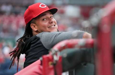 CINCINNATI, OHIO – JULY 25: Luis Castillo #58 of the Cincinnati Reds looks on from the dugout in the first inning against the Miami Marlins at Great American Ball Park on July 25, 2022 in Cincinnati, Ohio. (Photo by Dylan Buell/Getty Images)