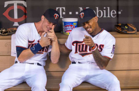 MINNEAPOLIS, MN- SEPTEMBER 20: Max Kepler of the Minnesota Twins and Byron Buxton pose for a photo.  (Photo by Brace Hemmelgarn/Minnesota Twins/Getty Images)