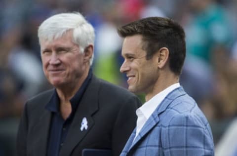 SEATTLE, WA – SEPTEMBER 23: Seattle Mariners majority owner John Stanton, left, talks with Seattle Mariners general manager Jerry Dipoto before the game at Safeco Field on September 23, 2017 in Seattle, Washington. The Cleveland Indians beat the Seattle Mariners 11-4. (Photo by Lindsey Wasson/Getty Images)