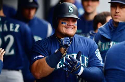 CLEVELAND, OHIO – MAY 04: Daniel Vogelbach #20 of the Seattle Mariners celebrates after hitting a solo homer during the seventh inning against the Cleveland Indians at Progressive Field on May 04, 2019 in Cleveland, Ohio. (Photo by Jason Miller/Getty Images)