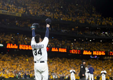 SEATTLE, WA – SEPTEMBER 26: Felix Hernandez of the Seattle Mariners acknowledges cheering fans. (Photo by Lindsey Wasson/Getty Images)