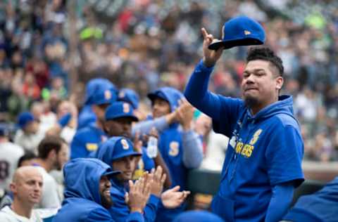 SEATTLE, WA – SEPTEMBER 29: Felix Hernandez #34 of the Seattle Mariners acknowledges fans from the dugout after a video was show feature the pitcher during the fourth inning of a game against the Oakland Athletics at T-Mobile Park on September 29, 2019 in Seattle, Washington. (Photo by Stephen Brashear/Getty Images)