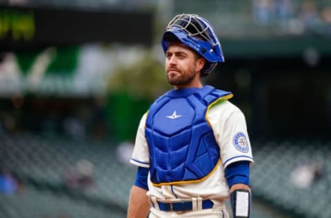 Sep 12, 2021; Seattle, Washington, USA; Seattle Mariners catcher Tom Murphy (2) stands at the platte eduring the third inning against the Arizona Diamondbacks at T-Mobile Park. Mandatory Credit: Joe Nicholson-USA TODAY Sports